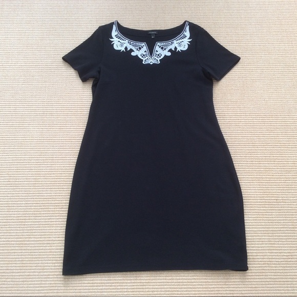 Talbots Black Dress White Embroidered Neckline - L - Picture 4 of 12